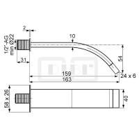DIBLfix Eckiger Messing-Wand-Schwallauslauf ½" - Ausladung 159 mm