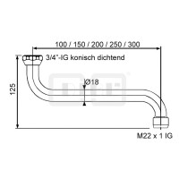 DIBLfix Messingrohr-Auslauf, S-Form, Ausladung 300 mm