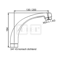 DIBLfix Messingguss-Auslauf, HU-Form, Ausladung 200 mm