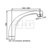 DIBLfix Messingguss-Auslauf, HU-Form, Ausladung 130 mm
