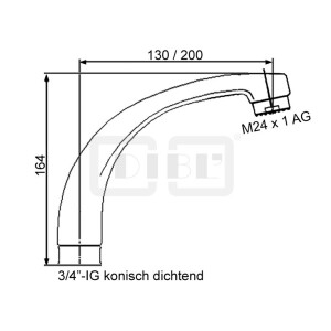 DIBLfix Messingguss-Auslauf, HU-Form, Ausladung 200 mm