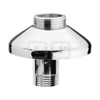 DIBLfix S-Anschluss ½" Außengewinde x ¾" Außengewinde, mit Schalldämpfer, mit integrierter Absperrung zur einfachen Unterbrechung der Wasserversorgung,
mit runder Messing-Schubrosette Ø 70 mm x 26 mm