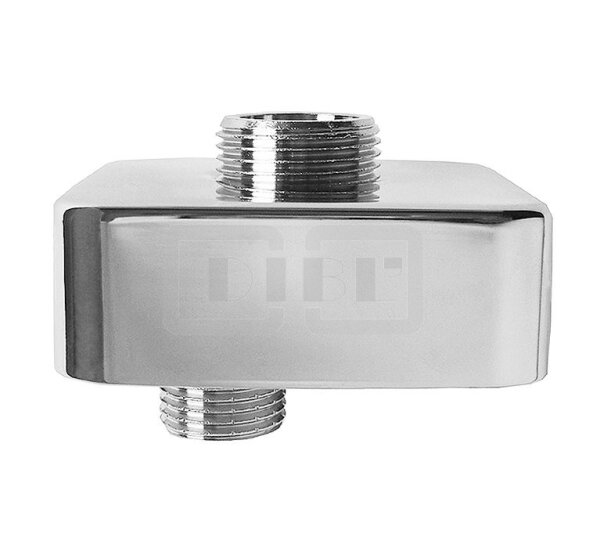 DIBLfix S-Anschluss ½" Außengewinde x ¾" Außengewinde, mit Schalldämpfer, mit eckiger Messing-Design-Schraubrosette 70 mm x 70 mm x 25 mm