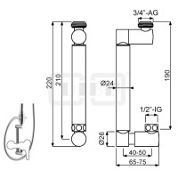 DIBLfit Adapter zur Verbindung und Fixierung einer Brauseaufsatz-Kombination mit einer vorhandenen Aufputz-Brausebatterie mit Brauseabgang unten mit ½" AG