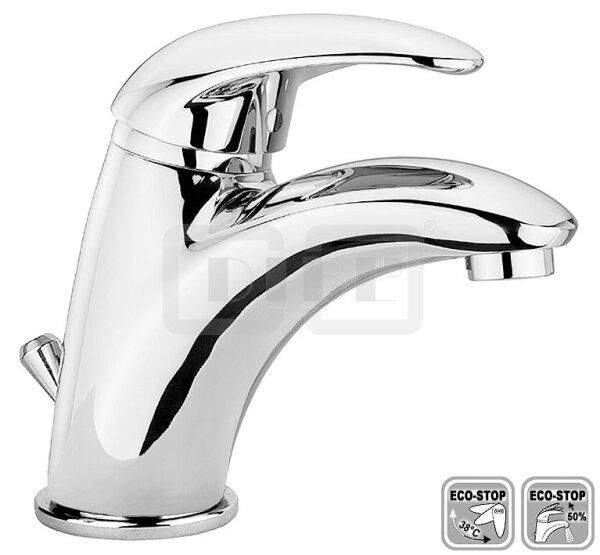 DIBLdesign Einhebel-Waschtischbatterie, ECO-Stop-Funktion, Armaturenkörper mit Zugstangenbohrung und Ablaufgarnitur 1¼"