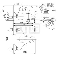 DIBLdesign Einhebel-Wannenbatterie zur Aufputzmontage, ohne Brausezubehör, ECO-Stop-Funktion