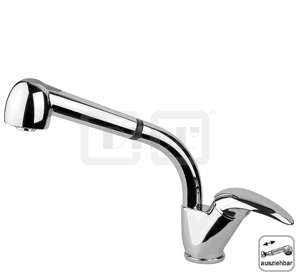 DIBLdesign Einhebel-Spültischbatterie mit hohem, schwenkbarem Profilauslauf, mit Kunststoff-Antikalk-Auszug-Spülbrause mit Strahlregler und Brausestrahl