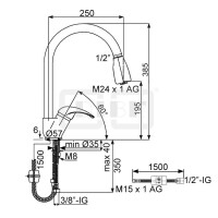 DIBLdesign Einhebel-Spültischbatterie mit hohem, schwenkbarem Profilauslauf, Auszug-Spülbrause mit Strahlregler und Brausestrahl