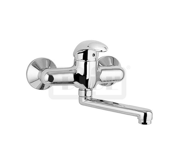 DIBLdesign Einhebel-Spültisch-Wandbatterie, mit seitlich schwenkbarem Profilauslauf - Ausladung 150 mm