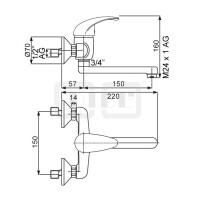 DIBLdesign Einhebel-Spültisch-Wandbatterie, mit seitlich schwenkbarem Profilauslauf - Ausladung 150 mm