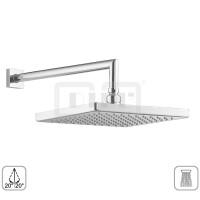 DIBLfit Eckige Messing-Antikalk-Regenkopfbrause 300 mm x 300 mm x 15 mm, mit 90°-Messing-Wandanschlussarm Ø 24 mm mit ½" AG x ½" AG