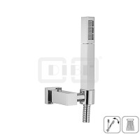 DIBLfit Brauseset mit eckiger Stabhandbrause, eckigem Messing-Wandbrausehalter, Metallbrauseschlauch 1250 mm