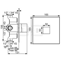 DIBLquarda Thermostat-Zentralbatterie ¾" zur Unterputzmontage, ohne Mengenregulierung, ohne Brausezubehör