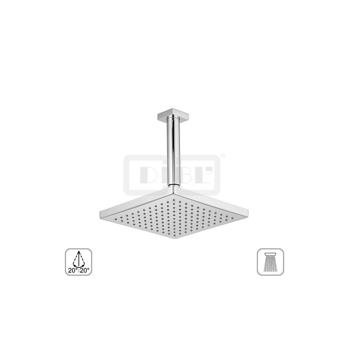 DIBLfit Eckige Messing-Regenkopfbrause 205 mm x 205 mm x 15 
