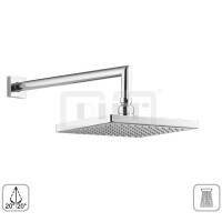 DIBLfit Eckige Messing-Regenkopfbrause 205 mm x 205 mm x 15 mm, mit 90°-Messing-Wandanschlussarm Ø 24 mm mit ½" AG x ½" AG