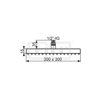 DIBLfit Eckige Messing-Regenkopfbrause 300 mm x 300 mm x 15 mm, ohne Anschlussarm