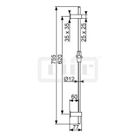 DIBLfit Eckige Messing-Brausestange 755 mm mit rundem Brauserohr Ø 12 mm