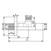 DIBLfix Eckiges Design-Eckregulierventil ½" Außengewinde x ⅜" Außengewinde