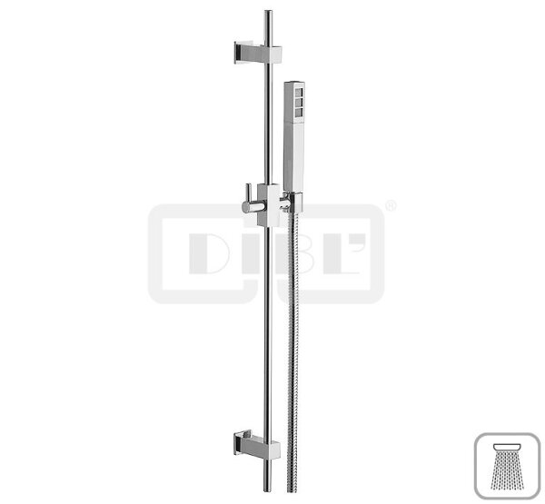 DIBLfit Eckige Messing-Brausegarnitur mit rundem Brauserohr Ø 12 mm x 755 mm, Stabhandbrause, Metallbrauseschlauch 1500 mm