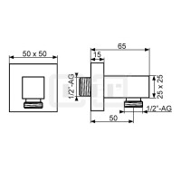 DIBLfit Eckiger Messing-Unterputz-Wandanschlussbogen ½" AG x ½" AG