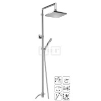 DIBLfit Eckige Brauseaufsatz-Kombination zum direkten Armaturenanschluss mit stufenloser Höhenverstellung um 505 mm und stufenlosem Tiefenausgleich, Regenkopfbrause 300 mm x 300 mm x 15 mm