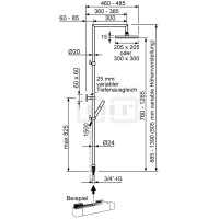 DIBLfit Eckige Brauseaufsatz-Kombination zum direkten Armaturenanschluss mit stufenloser Höhenverstellung um 505 mm und stufenlosem Tiefenausgleich, Regenkopfbrause 300 mm x 300 mm x 15 mm