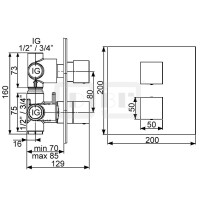 DIBLquarda Thermostat-Batterie ¾" zur Unterputzmontage, mit integriertem Mehr-Wege-Umschaltventil für zwei Abgangsanschlüsse