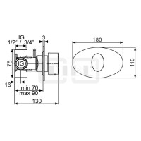 DIBLswing Thermostat-Zentralbatterie ¾" zur Unterputzmontage, ohne Mengenregulierung, ohne Brausezubehör