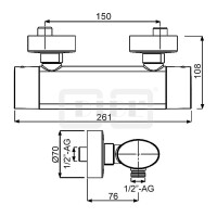 DIBLswing Thermostat-Brausebatterie zur Aufputzmontage, ohne Brausezubehör, Brauseabgang unten ½" Außengewinde