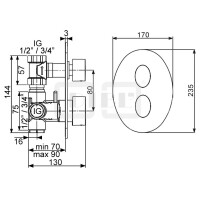 DIBLswing Thermostat-Brausebatterie ½" zur Unterputzmontage, mit Mengenregulierung für einen Abgangsanschluss