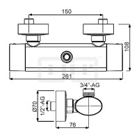 DIBLswing Thermostat-Brausebatterie zur Aufputzmontage, ohne Brausezubehör, Brauseabgang oben ¾" Außengewinde