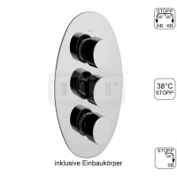 DIBLswing Thermostat-Batterie ½" zur Unterputzmontage, mit integriertem Mehr-Wege-Umschaltventil für zwei Abgangsanschlüsse und zusätzlicher Regulierung für dritten Abgangsanschluss