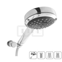 DIBLfit Brauseset mit Kunststoff-Handbrause, Messing-Wandbrausehalter mit verstellbarer Handbrauseaufnahme und Metalleffekt-Brauseschlauch 1250 mm