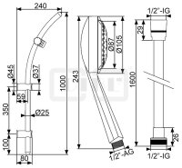 DIBLfit Brausegarnitur, Brauserohr Ø 25 mm x 1000...