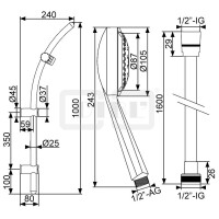 DIBLfit Brausegarnitur, Brauserohr Ø 25 mm x 1000 mm, mit Kunststoff-Handbrause und Brauseschlauch 1600 mm