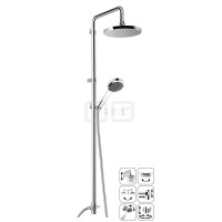 DIBLfit Brauseaufsatz-Kombination zum direkten Armaturenanschluss mit stufenloser Höhenverstellung um 370 mm, runde Messing-Regenkopfbrause Ø 205 mm x 15 mm