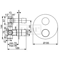 DIBLpur Thermostat-Brausebatterie ½" zur Unterputzmontage, mit Mengenregulierung für einen Abgangsanschluss