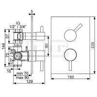 DIBLpur Thermostat-Brausebatterie ½" zur Unterputzmontage, mit Mengenregulierung für einen Abgangsanschluss, ohne Brausezubehör