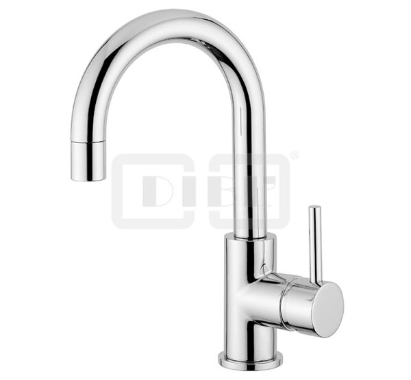 DIBLpur Einhebel-Waschtischbatterie mit hohem, schwenkbarem Gussauslauf, XL-Version, mit Zugstangenbohrung und Ablaufgarnitur 1¼"