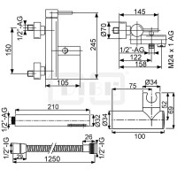DIBLpur Einhebel-Wannenbatterie zur Aufputzmontage, mit Stabhandbrause, mit verstellbarem Brausehalter undMetallbrauseschlauch 1250 mm