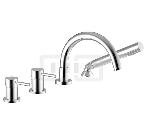 DIBLpur Einhebel-Vierlochbatterie zur Wannenrand- und Fliesenbankmontage, schwenkbarer Gussauslauf, Schlauchbrauseset