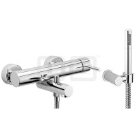 DIBLpur Einhebel-Wannenbatterie zur Aufputzmontage, mit Messing-Stabhandbrause, Messing-Wandbrausehalter, Metallbrauseschlauch 1250 mm