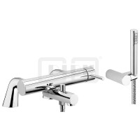 DIBLpur Einhebel-Wannenbatterie mit Standfüßen zur Wannenrandmontage, Stabhandbrause, Wandbrausehalter, Brausehalter, Metallbrauseschlauch 1250 mm