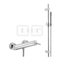 DIBLpur Einhebel-Brausebatterie zur Aufputzmontage, mit Messing-Brausestange 755 mm, Stabhandbrause und Metallbrauseschlauch 1500 mm
