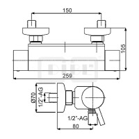DIBLpur Thermostat-Brausebatterie zur Aufputzmontage, ohne Brausezubehör, Brauseabgang unten ½" Außengewinde