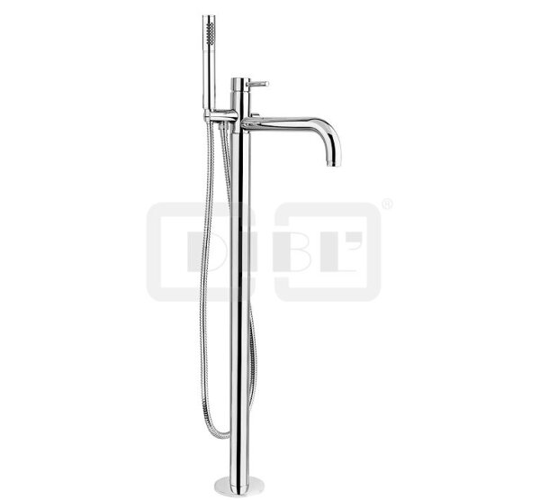 DIBLpur Einhebel-Wannenbatterie zur freistehenden Bodenmontage im Raum, Stabhandbrause und Metallbrauseschlauch 1500 mm