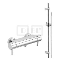 DIBLpur Thermostat-Brausebatterie zur Aufputzmontage, mit Messing-Brausestange 755 mm, Stabhandbrause und Metallbrauseschlauch 1500 mm