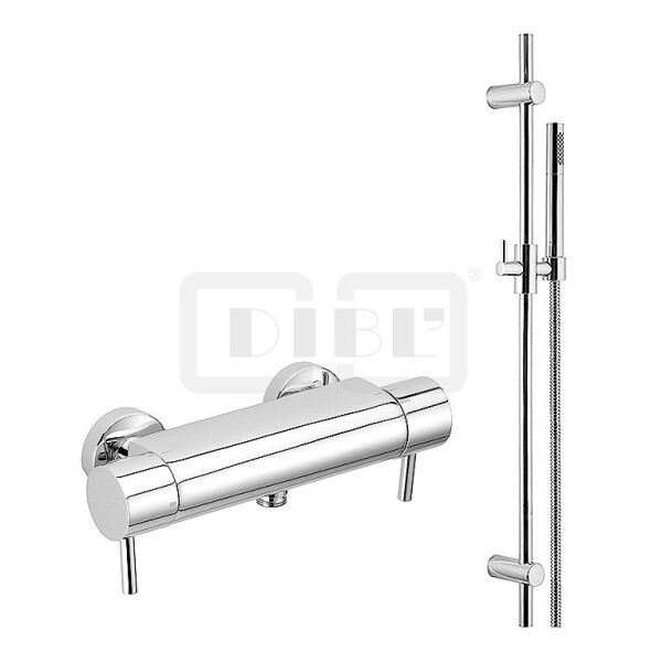 DIBLpur Thermostat-Brausebatterie zur Aufputzmontage, mit Messing-Brausestange 755 mm, Messing-Stabhandbrause und Metallbrauseschlauch 1500 mm