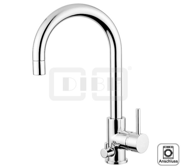 DIBLpur Einhebel-Spültischbatterie mit hohem, schwenkbarem Gussauslauf, mit Geräteabsperrventil für Spül- oder Waschmaschinenanschluss