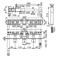 DIBLpur Thermostat-Badewannen-Einheit ¾" zur Unterputzmontage, mit zwei Regulierventilen für zwei Abgangsanschlüsse zur zeitgleichen Nutzung